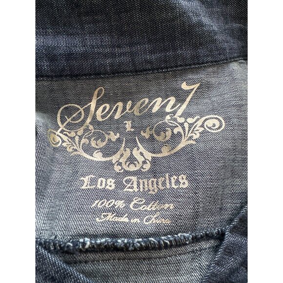 Seven7 Jean Dress Drop Waist Pleated Cotton Button Down Sleeveless Size Large - Picture 4 of 5